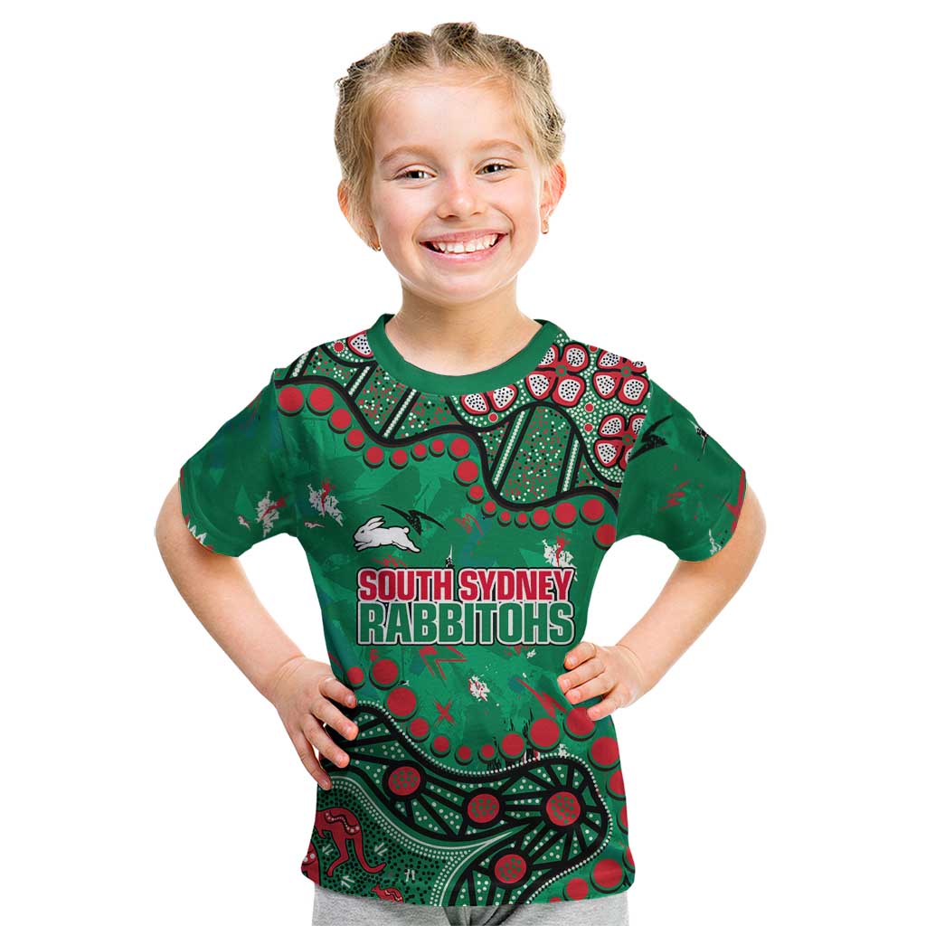 Personalized South Sydney Rabbitohs Kid T Shirt Aboriginal Pattern with Graffiti Style Design