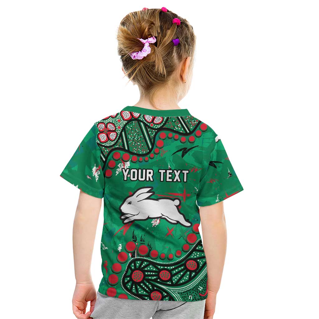 Personalized South Sydney Rabbitohs Kid T Shirt Aboriginal Pattern with Graffiti Style Design