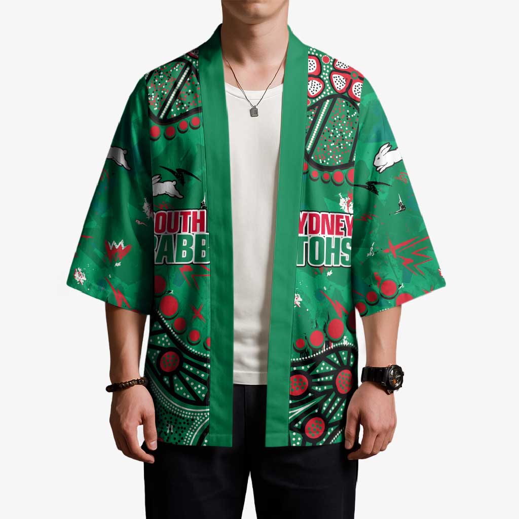 Personalized South Sydney Rabbitohs Kimono Aboriginal Pattern with Graffiti Style Design