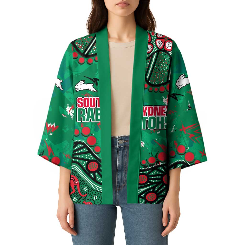 Personalized South Sydney Rabbitohs Kimono Aboriginal Pattern with Graffiti Style Design
