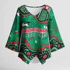 Personalized South Sydney Rabbitohs Kimono Sleeve Blouse Aboriginal Pattern with Graffiti Style Design