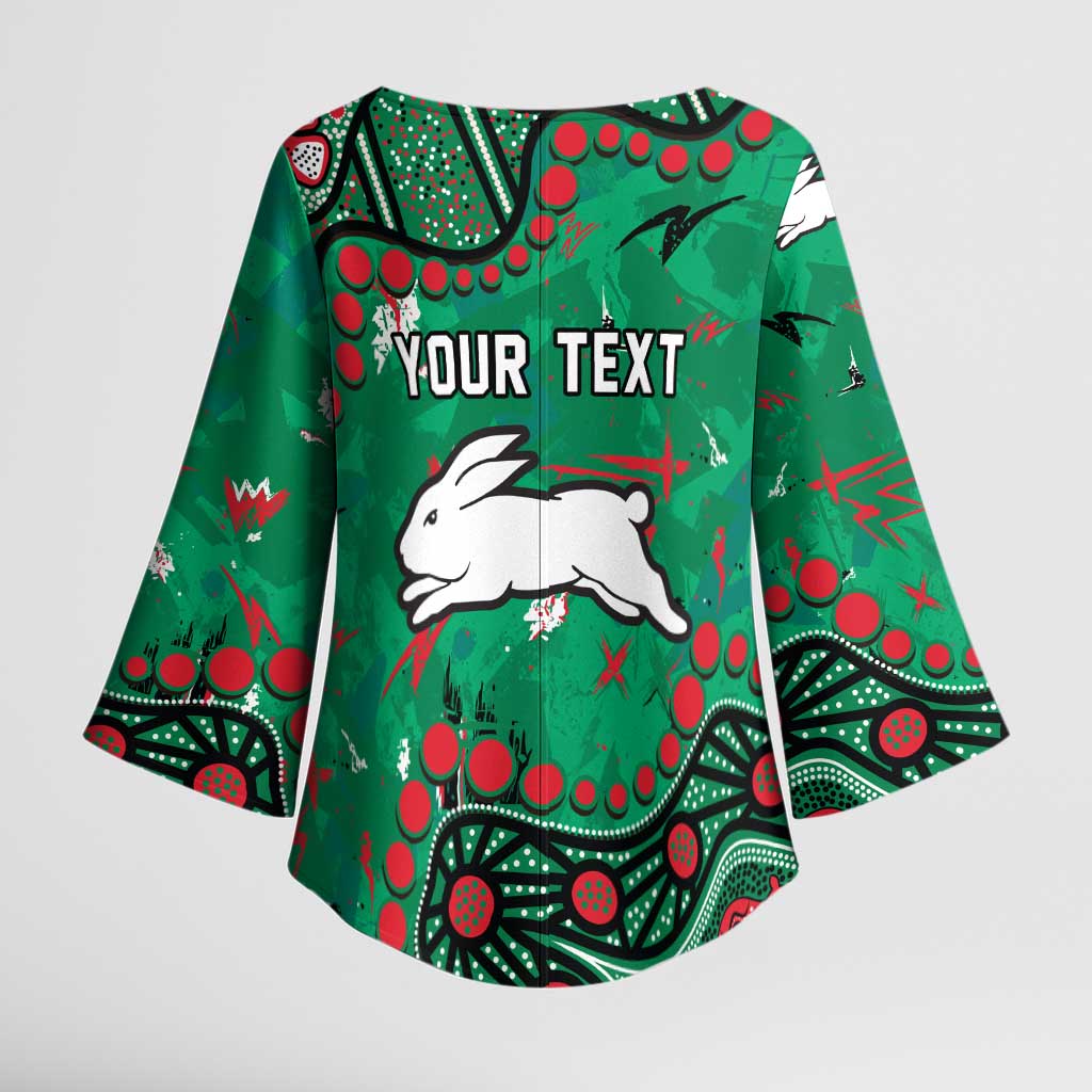 Personalized South Sydney Rabbitohs Kimono Sleeve Blouse Aboriginal Pattern with Graffiti Style Design
