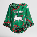 Personalized South Sydney Rabbitohs Kimono Sleeve Blouse Aboriginal Pattern with Graffiti Style Design