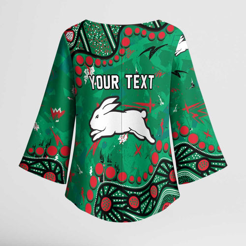 Personalized South Sydney Rabbitohs Kimono Sleeve Blouse Aboriginal Pattern with Graffiti Style Design
