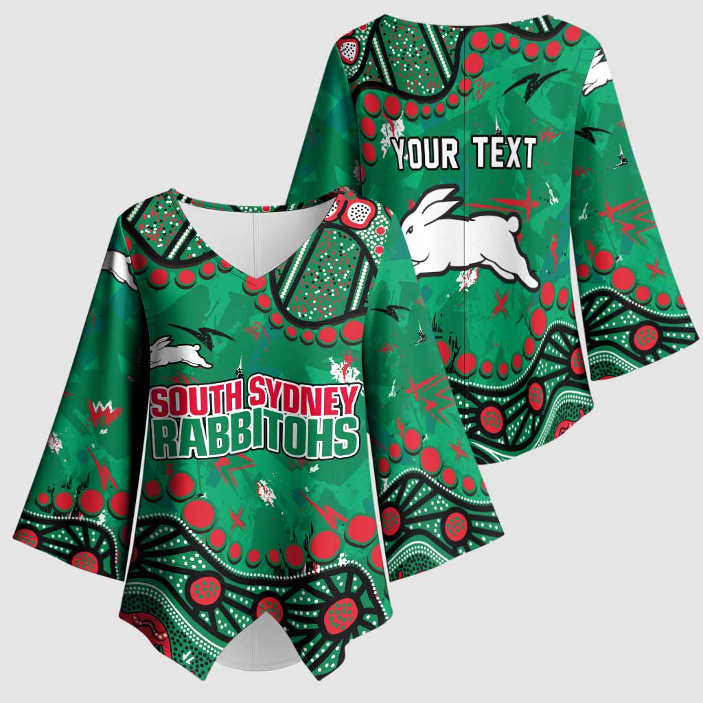 Personalized South Sydney Rabbitohs Kimono Sleeve Blouse Aboriginal Pattern with Graffiti Style Design