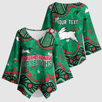 Personalized South Sydney Rabbitohs Kimono Sleeve Blouse Aboriginal Pattern with Graffiti Style Design