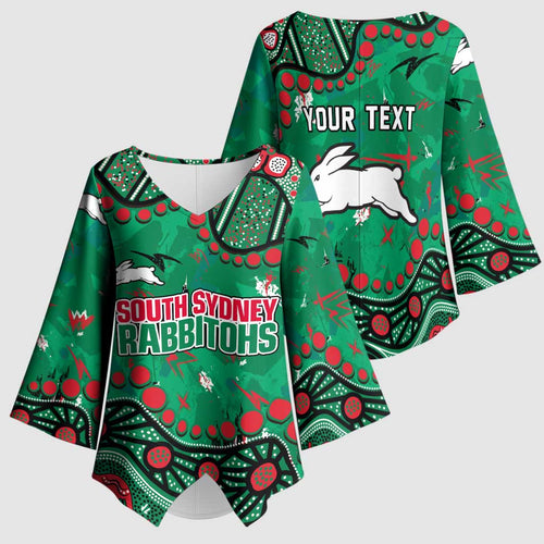 Personalized South Sydney Rabbitohs Kimono Sleeve Blouse Aboriginal Pattern with Graffiti Style Design
