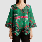 Personalized South Sydney Rabbitohs Kimono Sleeve Blouse Aboriginal Pattern with Graffiti Style Design