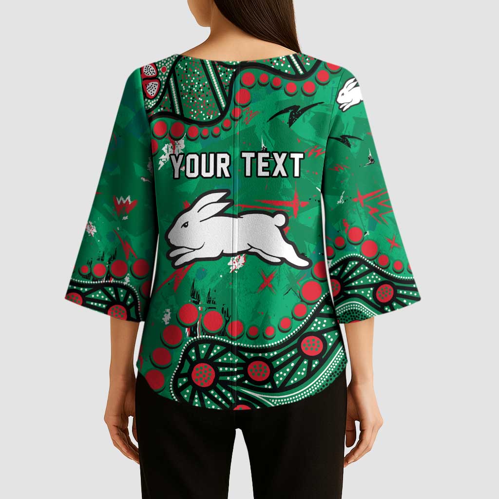 Personalized South Sydney Rabbitohs Kimono Sleeve Blouse Aboriginal Pattern with Graffiti Style Design