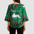Personalized South Sydney Rabbitohs Kimono Sleeve Blouse Aboriginal Pattern with Graffiti Style Design