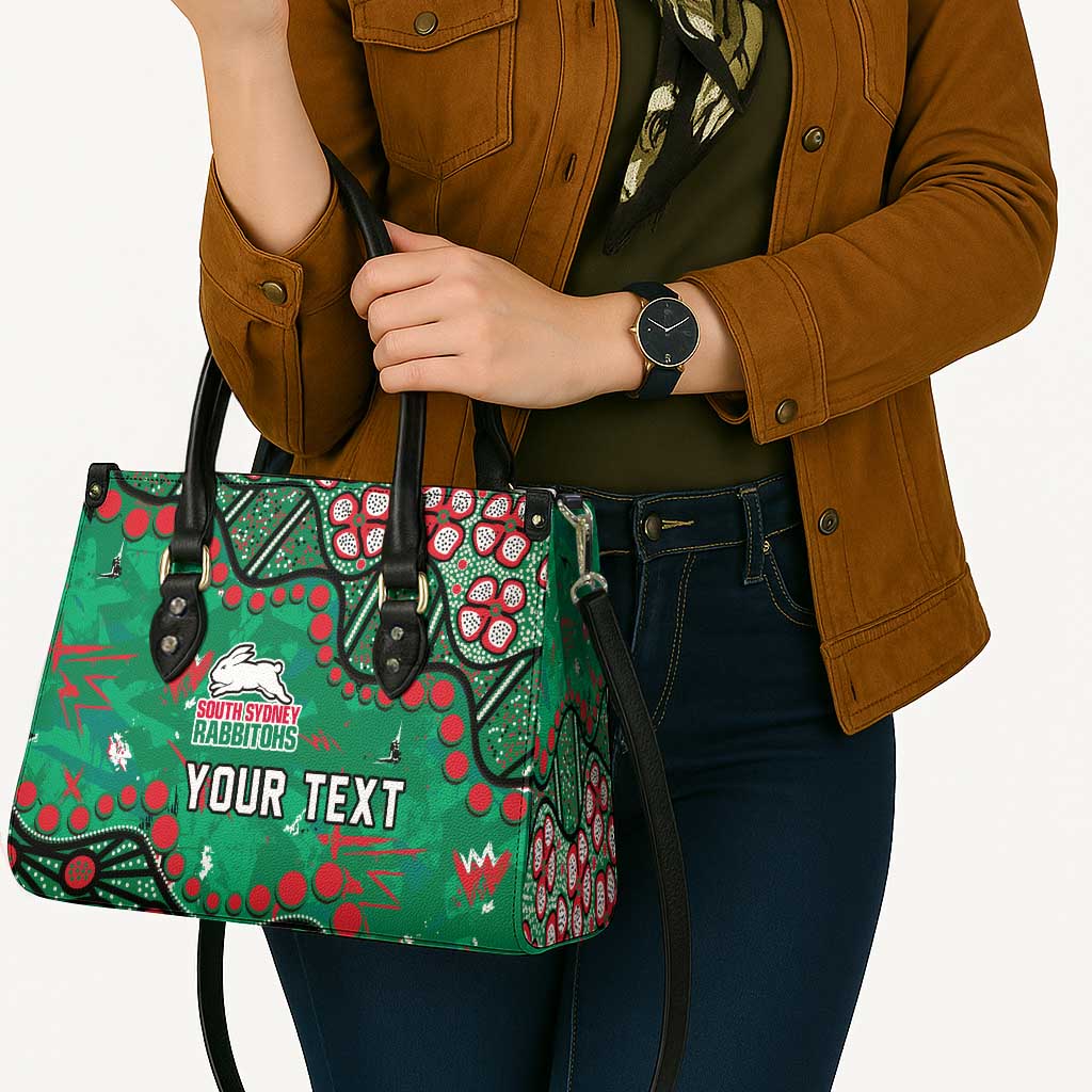 Personalized South Sydney Rabbitohs Leather Bag Aboriginal Pattern with Graffiti Style Design