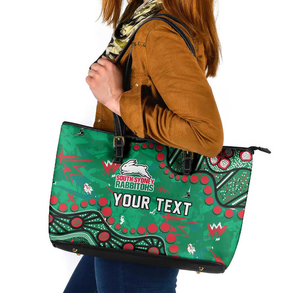 Personalized South Sydney Rabbitohs Leather Tote Bag Aboriginal Pattern with Graffiti Style Design