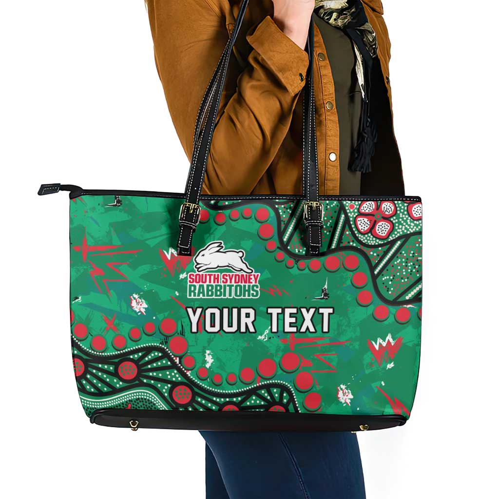 Personalized South Sydney Rabbitohs Leather Tote Bag Aboriginal Pattern with Graffiti Style Design