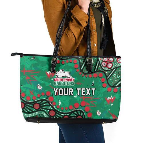 Personalized South Sydney Rabbitohs Leather Tote Bag Aboriginal Pattern with Graffiti Style Design