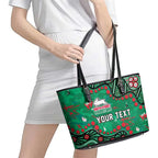 Personalized South Sydney Rabbitohs Leather Tote Bag Aboriginal Pattern with Graffiti Style Design