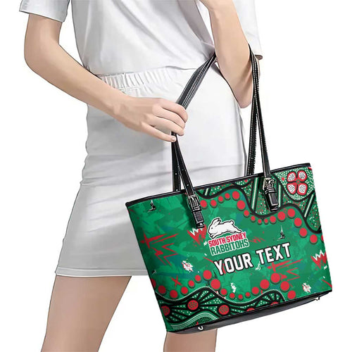Personalized South Sydney Rabbitohs Leather Tote Bag Aboriginal Pattern with Graffiti Style Design