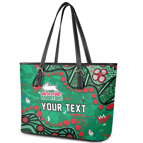 Personalized South Sydney Rabbitohs Leather Tote Bag Aboriginal Pattern with Graffiti Style Design