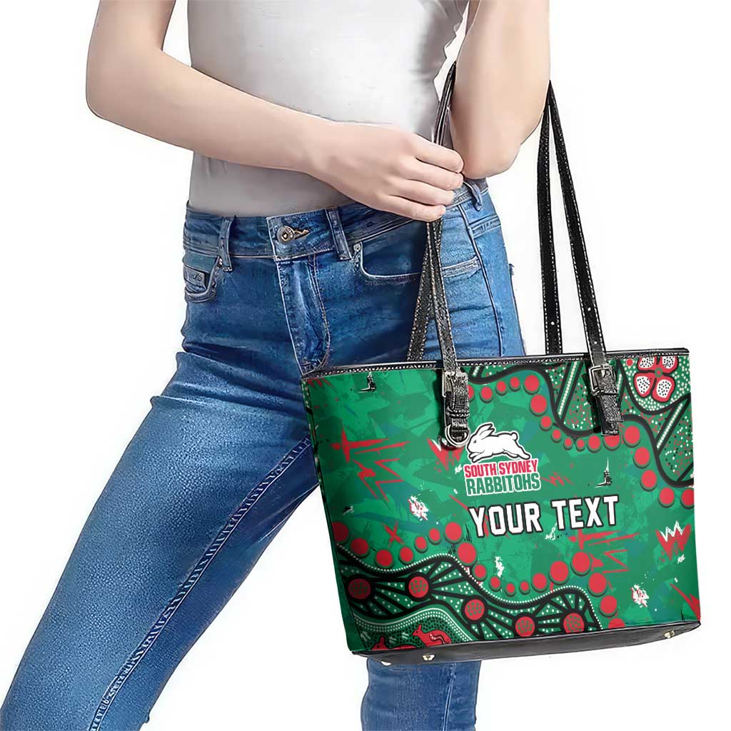 Personalized South Sydney Rabbitohs Leather Tote Bag Aboriginal Pattern with Graffiti Style Design