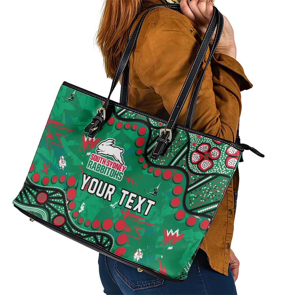 Personalized South Sydney Rabbitohs Leather Tote Bag Aboriginal Pattern with Graffiti Style Design