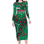 Personalized South Sydney Rabbitohs Long Sleeve Bodycon Dress Aboriginal Pattern with Graffiti Style Design