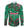 Personalized South Sydney Rabbitohs Long Sleeve Button Shirt Aboriginal Pattern with Graffiti Style Design