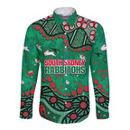 Personalized South Sydney Rabbitohs Long Sleeve Button Shirt Aboriginal Pattern with Graffiti Style Design