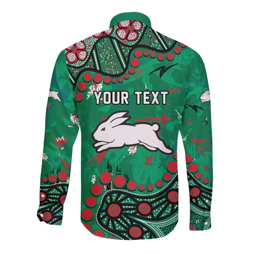 Personalized South Sydney Rabbitohs Long Sleeve Button Shirt Aboriginal Pattern with Graffiti Style Design