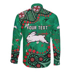 Personalized South Sydney Rabbitohs Long Sleeve Button Shirt Aboriginal Pattern with Graffiti Style Design