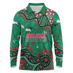 Personalized South Sydney Rabbitohs Long Sleeve Polo Shirt Aboriginal Pattern with Graffiti Style Design