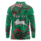 Personalized South Sydney Rabbitohs Long Sleeve Polo Shirt Aboriginal Pattern with Graffiti Style Design