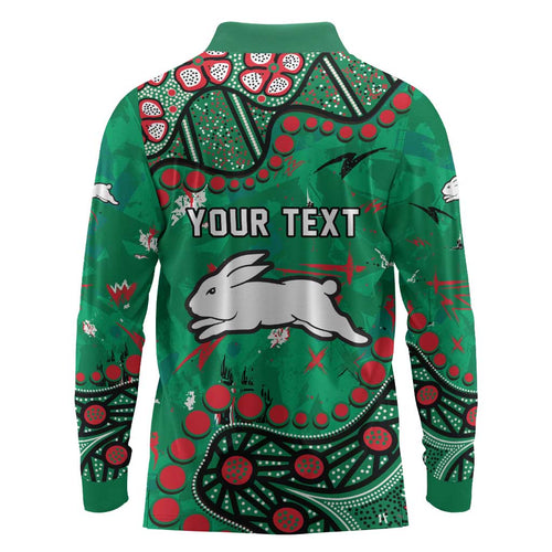 Personalized South Sydney Rabbitohs Long Sleeve Polo Shirt Aboriginal Pattern with Graffiti Style Design