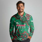 Personalized South Sydney Rabbitohs Long Sleeve Polo Shirt Aboriginal Pattern with Graffiti Style Design