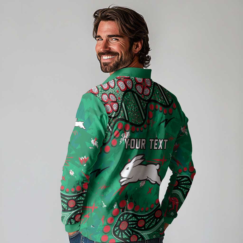 Personalized South Sydney Rabbitohs Long Sleeve Polo Shirt Aboriginal Pattern with Graffiti Style Design