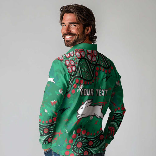 Personalized South Sydney Rabbitohs Long Sleeve Polo Shirt Aboriginal Pattern with Graffiti Style Design