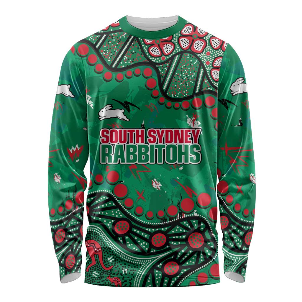 Personalized South Sydney Rabbitohs Long Sleeve Shirt Aboriginal Pattern with Graffiti Style Design