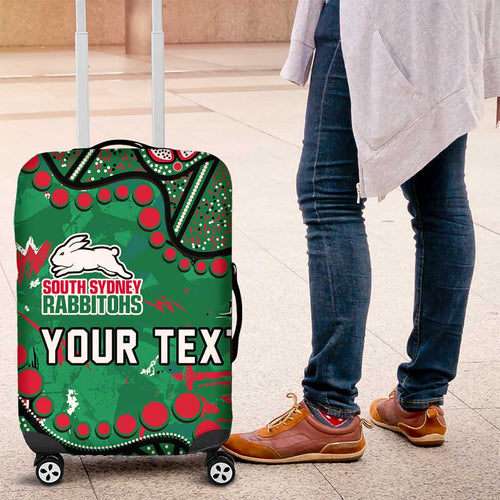 Personalized South Sydney Rabbitohs Luggage Cover Aboriginal Pattern with Graffiti Style Design