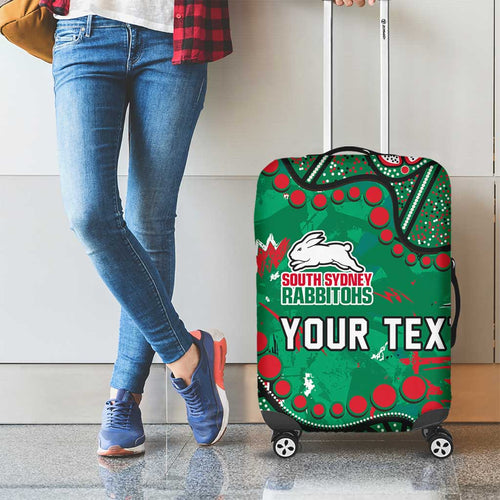 Personalized South Sydney Rabbitohs Luggage Cover Aboriginal Pattern with Graffiti Style Design