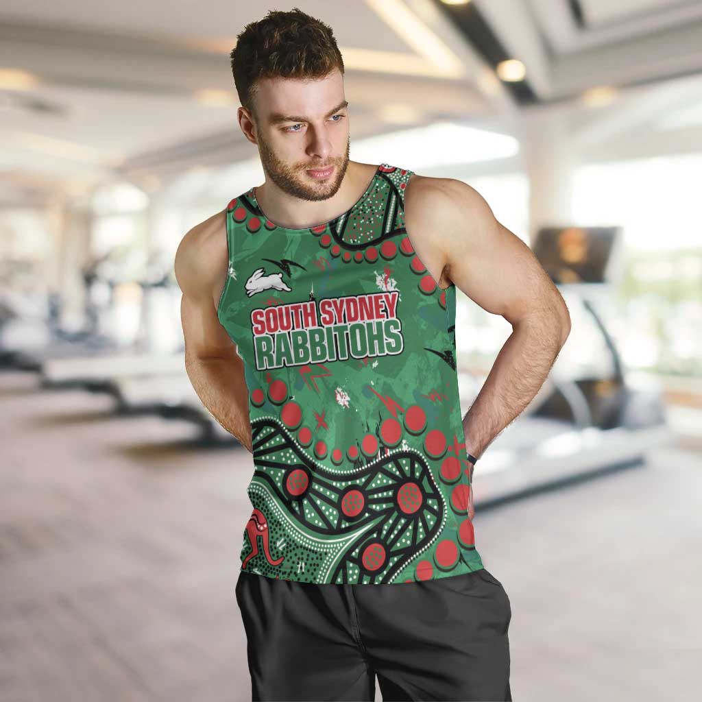 Personalized South Sydney Rabbitohs Men Tank Top Aboriginal Pattern with Graffiti Style Design