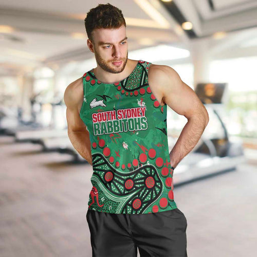 Personalized South Sydney Rabbitohs Men Tank Top Aboriginal Pattern with Graffiti Style Design