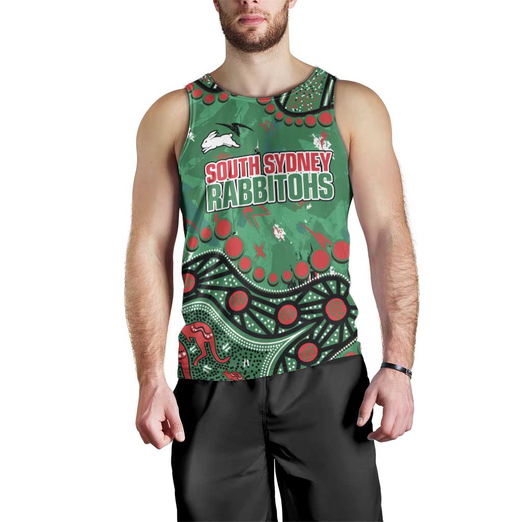 Personalized South Sydney Rabbitohs Men Tank Top Aboriginal Pattern with Graffiti Style Design