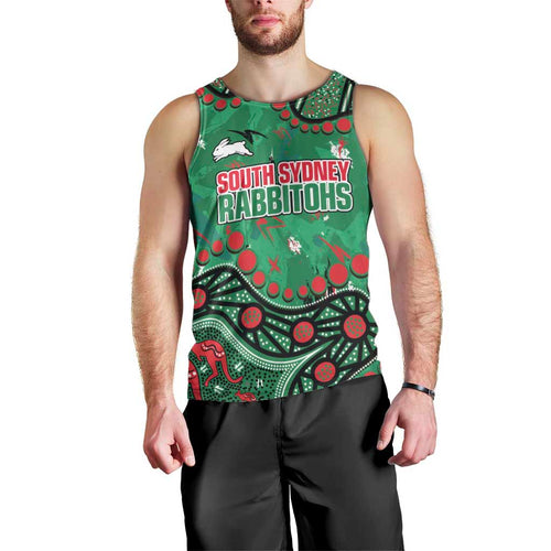 Personalized South Sydney Rabbitohs Men Tank Top Aboriginal Pattern with Graffiti Style Design