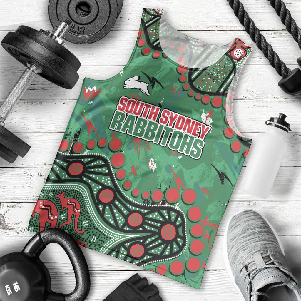 Personalized South Sydney Rabbitohs Men Tank Top Aboriginal Pattern with Graffiti Style Design
