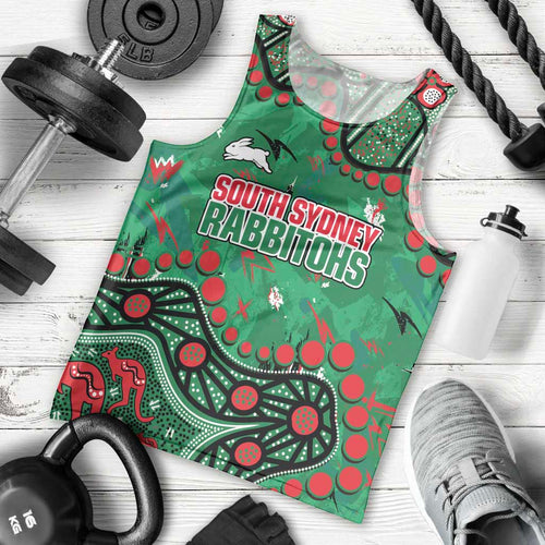 Personalized South Sydney Rabbitohs Men Tank Top Aboriginal Pattern with Graffiti Style Design