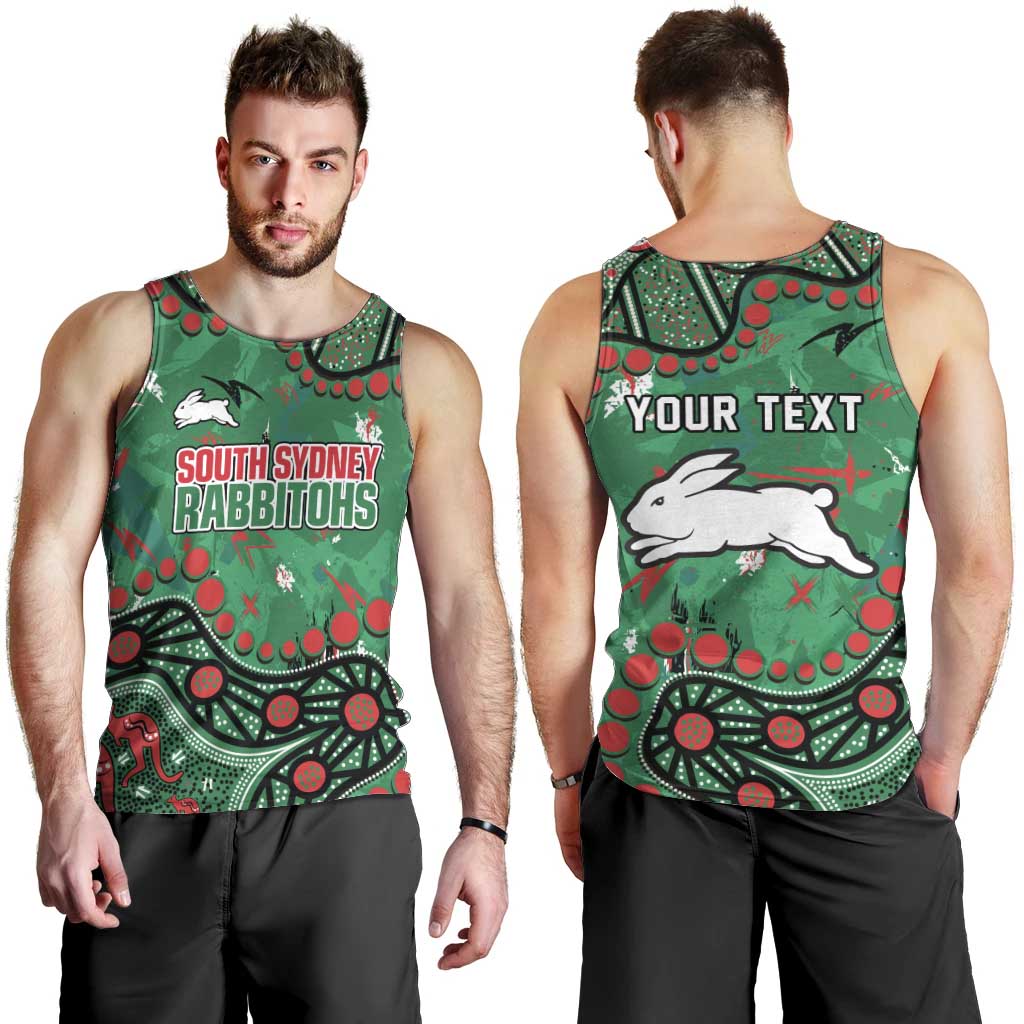 Personalized South Sydney Rabbitohs Men Tank Top Aboriginal Pattern with Graffiti Style Design
