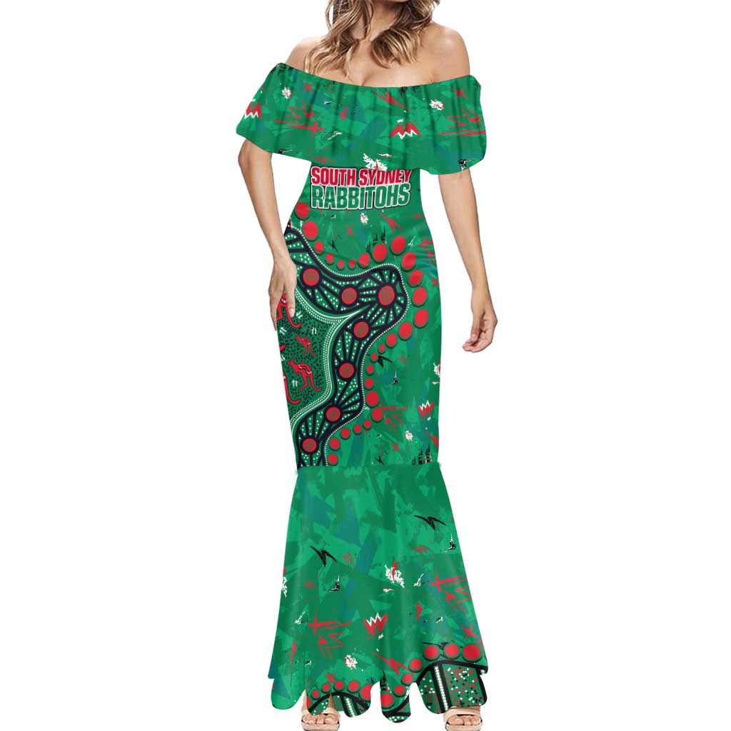 Personalized South Sydney Rabbitohs Mermaid Dress Aboriginal Pattern with Graffiti Style Design