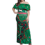 Personalized South Sydney Rabbitohs Off Shoulder Maxi Dress Aboriginal Pattern with Graffiti Style Design