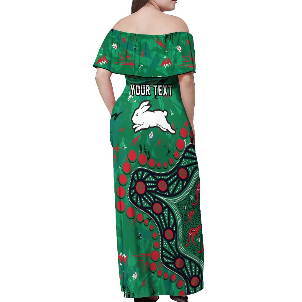 Personalized South Sydney Rabbitohs Off Shoulder Maxi Dress Aboriginal Pattern with Graffiti Style Design