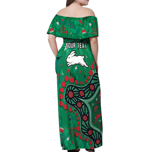 Personalized South Sydney Rabbitohs Off Shoulder Maxi Dress Aboriginal Pattern with Graffiti Style Design