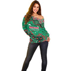 Personalized South Sydney Rabbitohs Off Shoulder Sweater Aboriginal Pattern with Graffiti Style Design