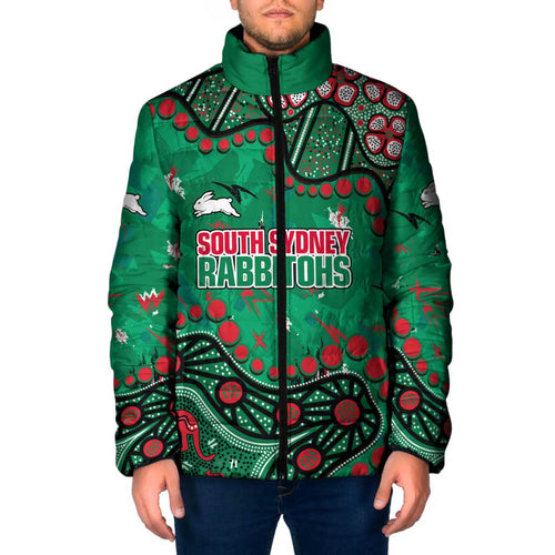 Personalized South Sydney Rabbitohs Padded Jacket Aboriginal Pattern with Graffiti Style Design